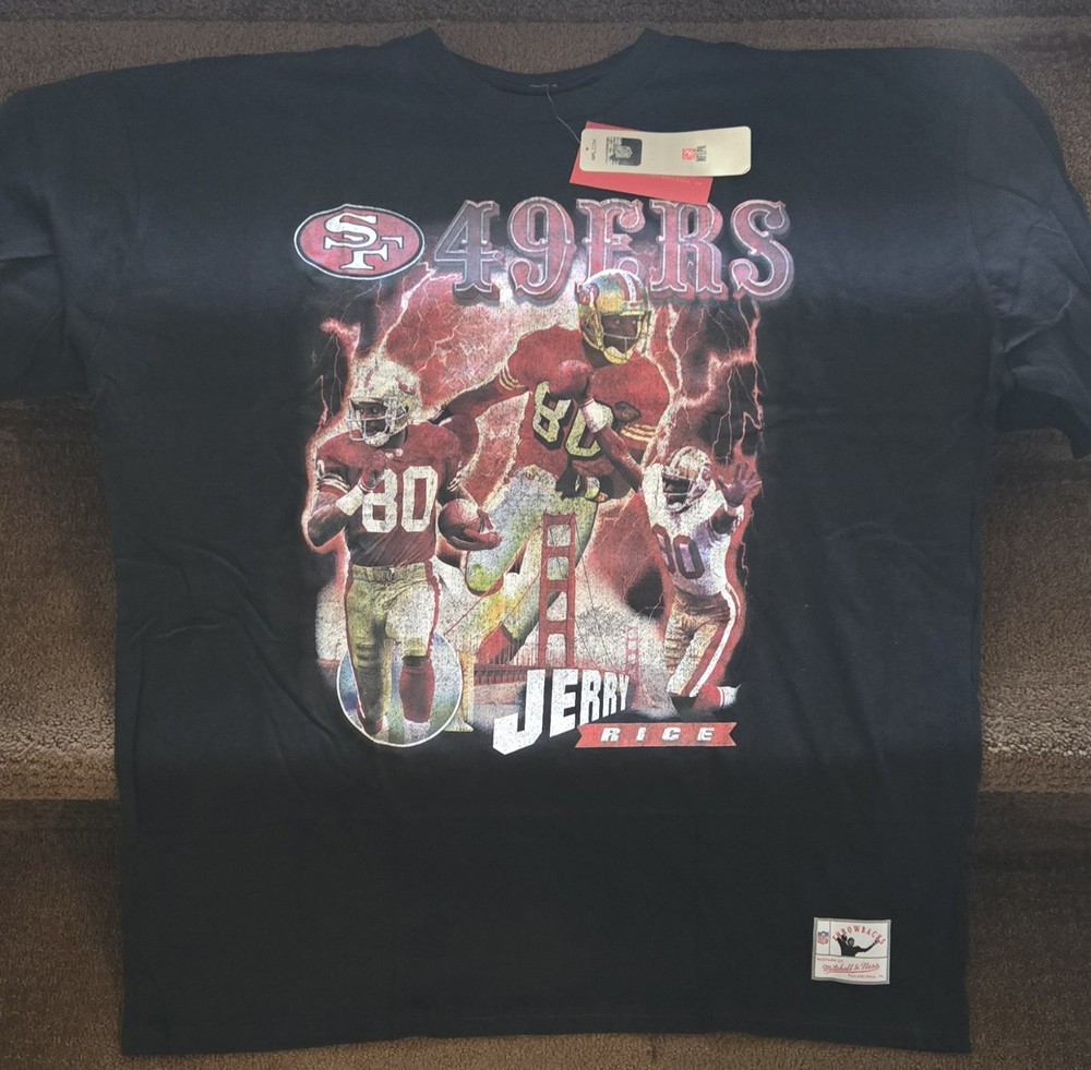 Mitchell & Ness Mens T Shirt 2XL 49ers Jerry Rice Football NFL Black