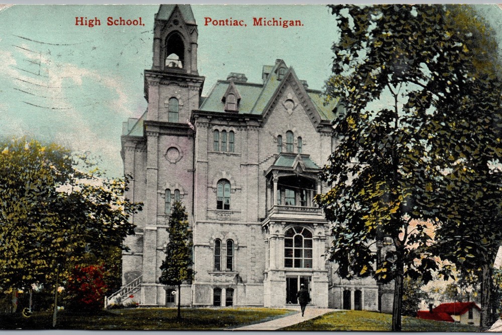 Pontiac, Michigan - High School 1910 Postcard