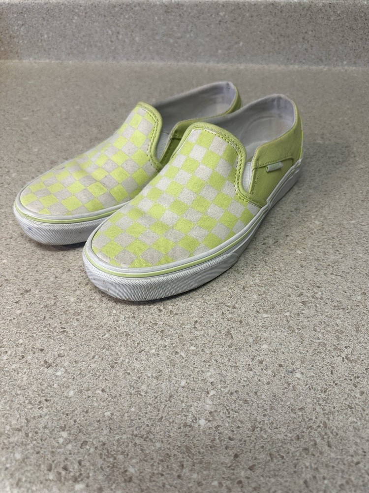 Vans Women’s 6.5 Slip On Light Green Checker Pattern