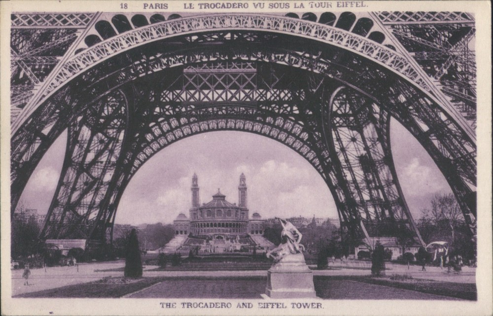 France Eiffel Tower Arches View of Trocadero,Paris A. Leconte Vintage Postcard