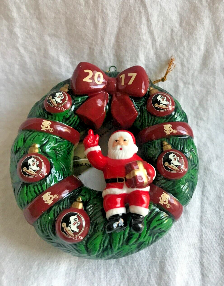 Danbury Mint Florida State Seminoles Christmas Ornament 2017 Wreath