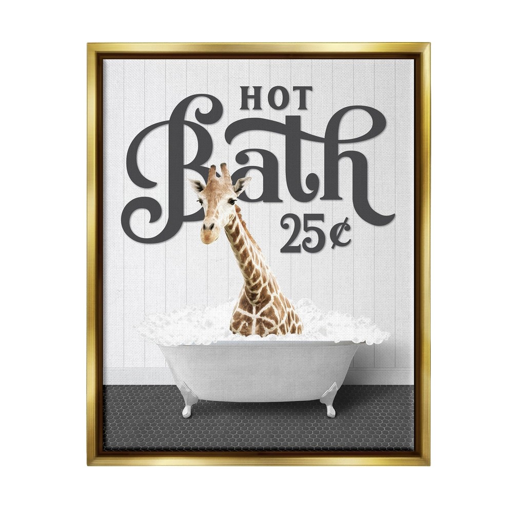 Stupell Industries Vintage Hot Bath Giraffe Framed Floater Canvas Wall Art by...