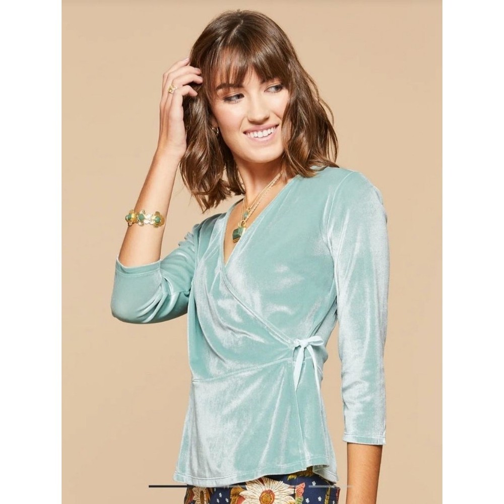 Spartina 449 Cassi Wrap Velvet Blouse in Blue Surf Size Medium