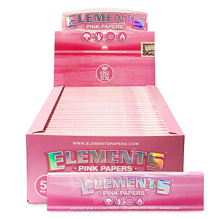 Elements Pink King Size Slim Ultra Thin Rice Rolling Paper-50pks per display