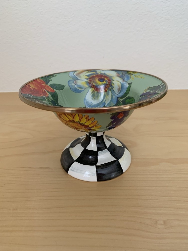 Mackenzie‑Childs Flower Market Green Small Enamel Pedestal Compote Bowl