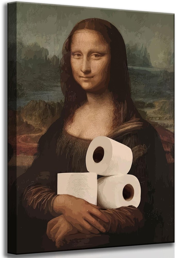 Funny Eclectic Bathroom Canvas Wall Art Vintage Humor Fun Mona Lisa Portrait ...