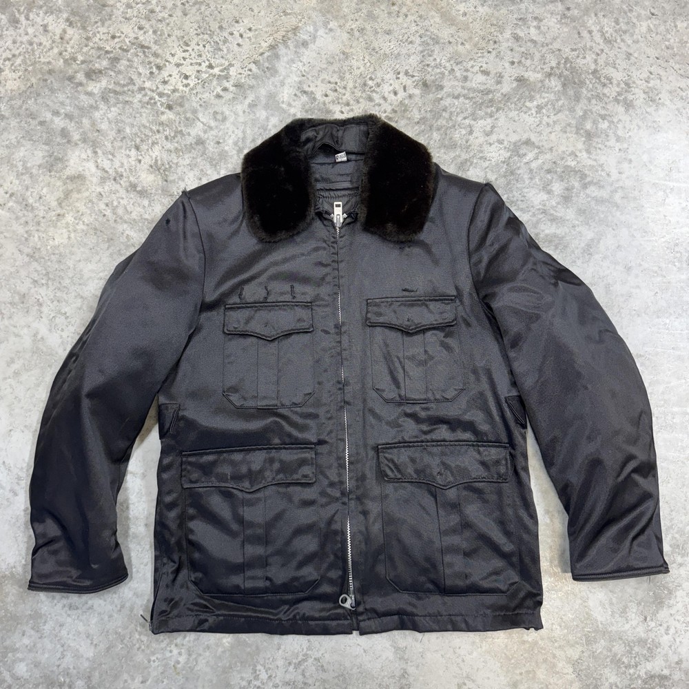 Vintage Blauer Tufnyl Jacket Mens 40R Black Fur Collar Military Workwear 70s