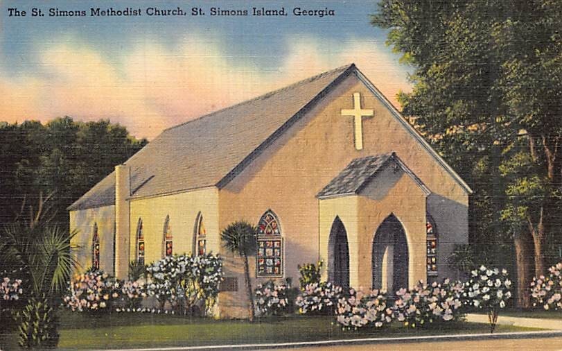 Postcard GA: St. Simons Methodist Church, St. Simons, Georgia, Vintage Linen