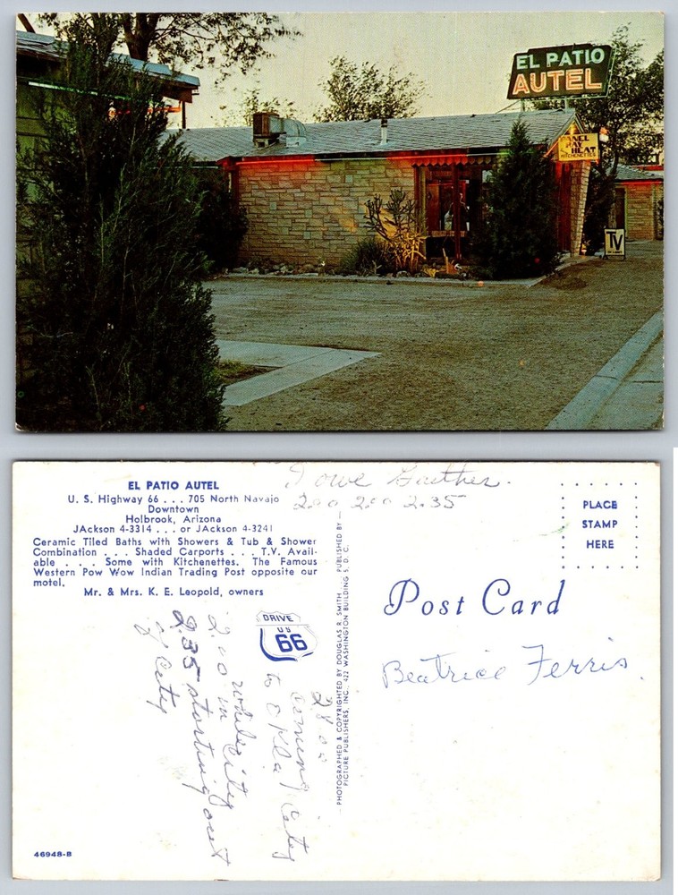 El Patio Autel Motel Holbrook AZ Route 66 Postcard Vintage Arizona Roadside