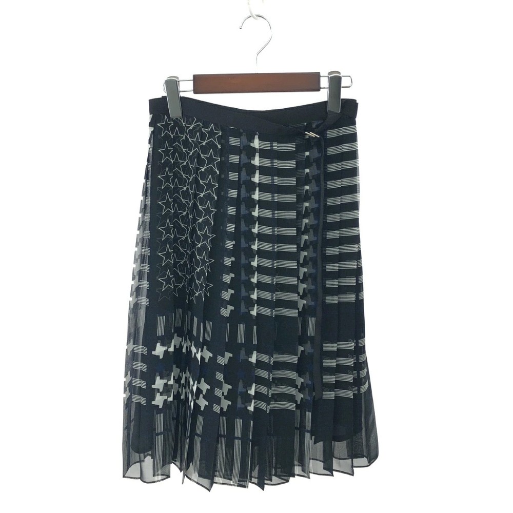 Sacai Women's Black Star Print Pleated Wrap Skirt Size 1 Used Good Condition