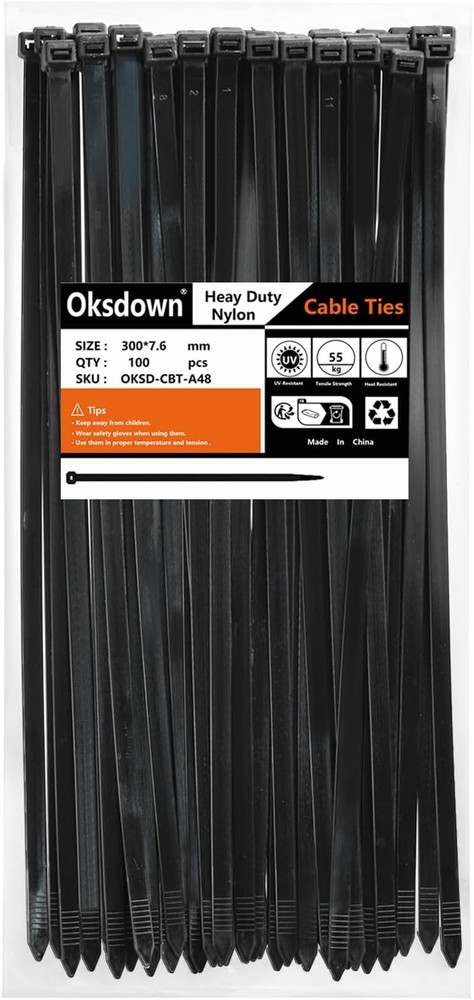 100 Pack 12-Inch Heavy Duty Black Zip Ties 120lb Strength