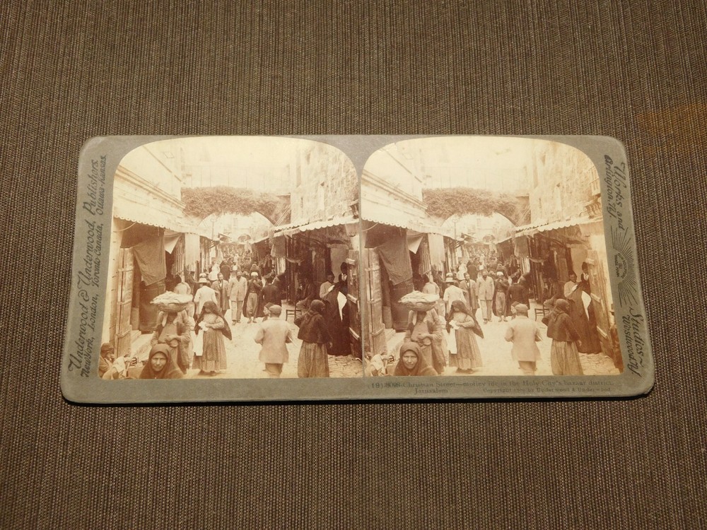 Vintage Stereoview Stereoscope Card 1900 Christian St Bazaar District Jerusalem