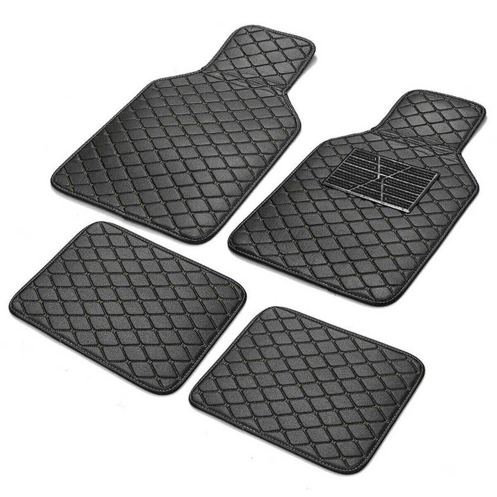 4PCS Car Floor Mats Front Rear Liner Pad Leather Waterproof With Antiskid Pedal