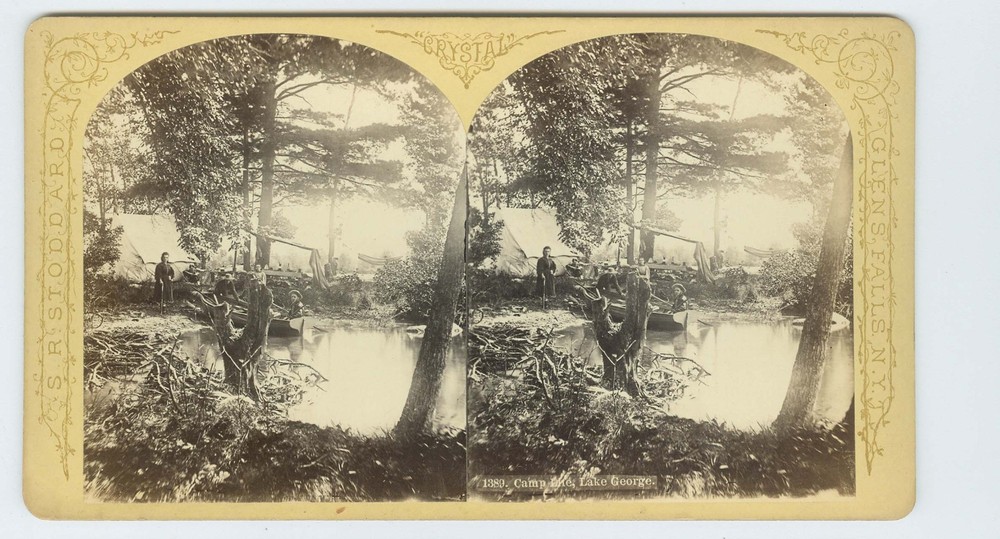 G5015~ NEW YORK Camp Scene Lake George 1870s Stereoview – SR Stoddard