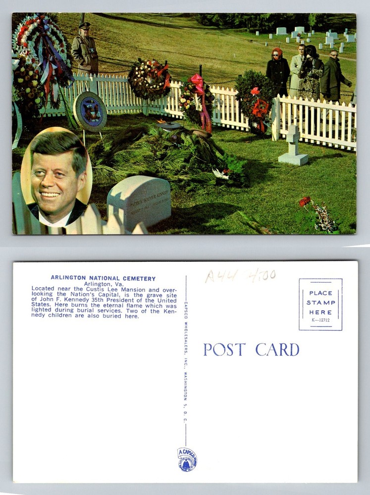 Arlington, VA-Virginia, Kennedy Gravesite Eternal Flame Wreaths Vintage Postcard