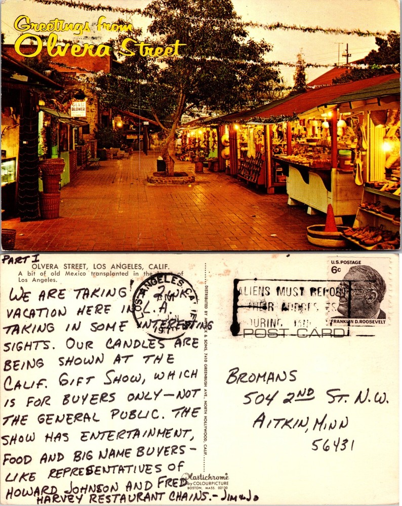 Greetings From Olvera Street Los Angeles California CA Postcard