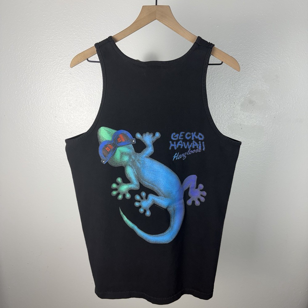 Vintage 90s Hawaii Gecko Hang Loose Surf Skate Big Logo Double Sided Tank Top XL