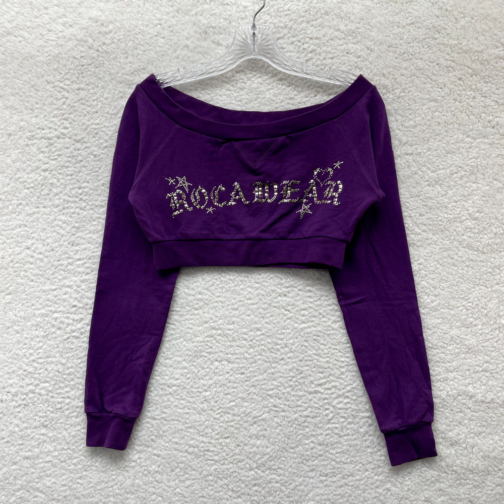 Y2K Vintage Rocawear Crop Top Sweater S Small Purple Studded Logo Cyber McBling