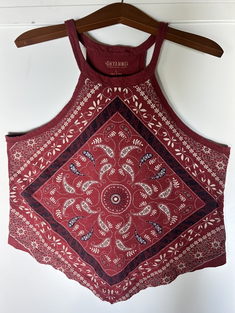 Western Red/Multi-Color Shyanne Bandana Style Tank Top Size Large