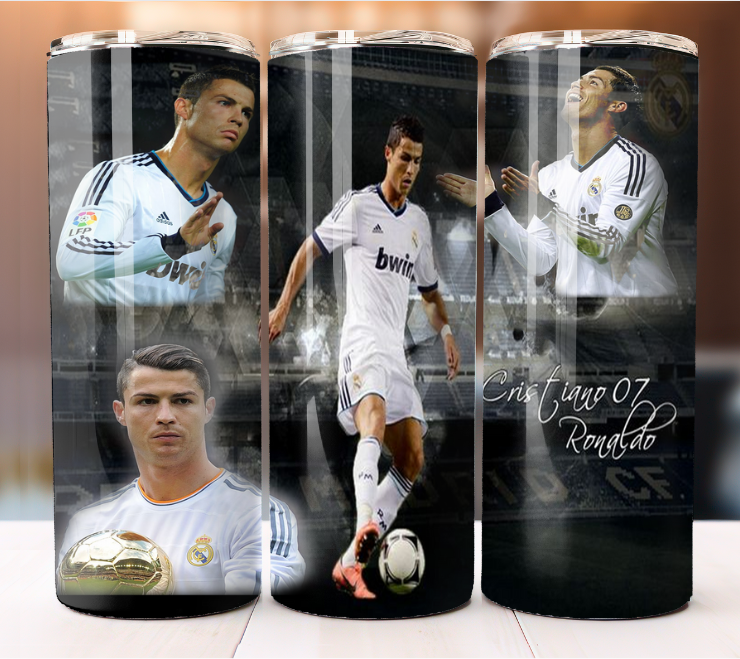 Ronaldo CR7 Cristiano Soccer Tumbler 20oz Skinny Cup Mug Lid w/ Straw