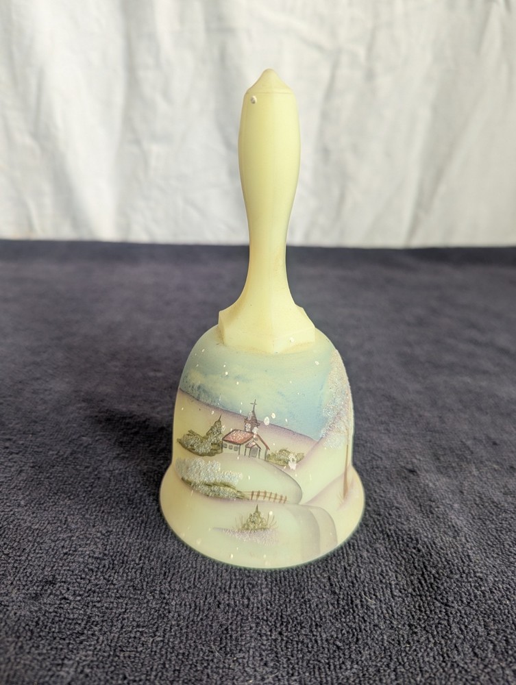 Vintage MCM Fenton Custard Uranium Glass Hand painted Dinner Bell READ