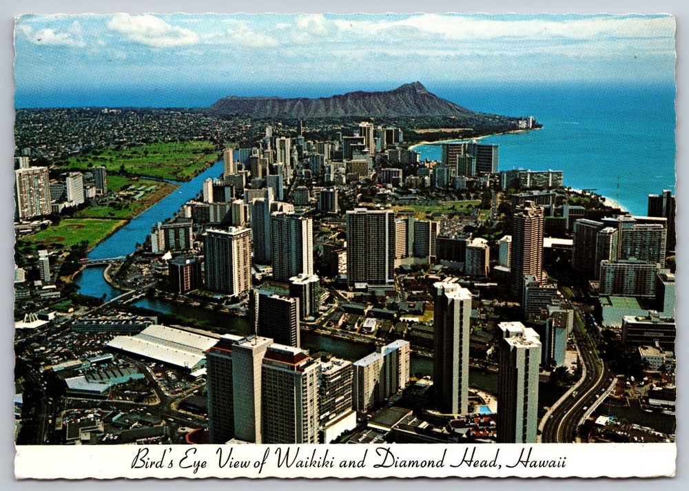 Bird's Eye View of Waikiki and Diamond Head Hawaii vintage postcard