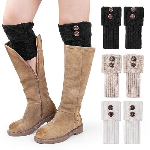 Women Boot Knit Cuffs,Short Crochet Leg Warmers, Variety of Black,oat,white