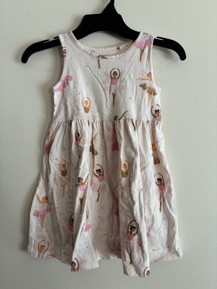F&F Kids Girls Fairy Ballerina Print 100% Cotton Sleeveless Tank Dress Pink 4-5Y