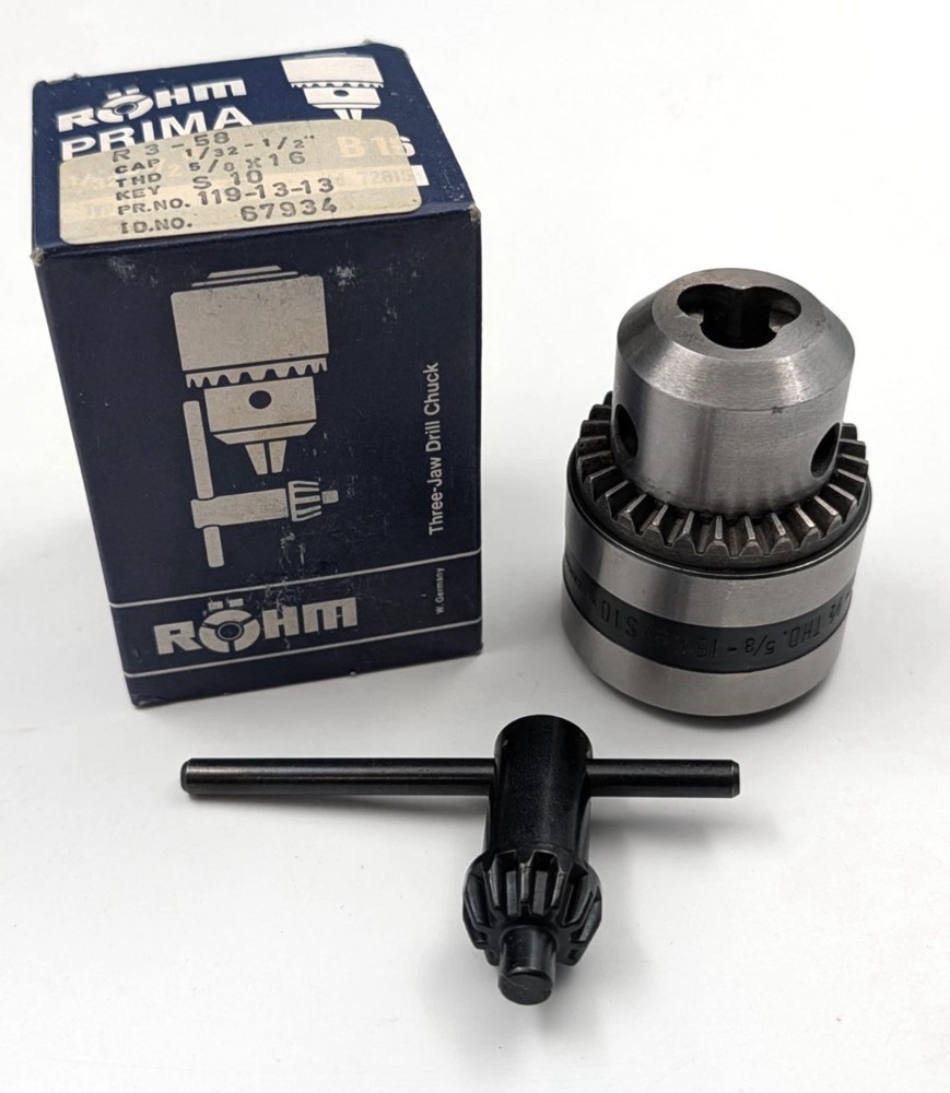 ROHM PRIMA R3-56 Drill Chuck 1/2” Capacity 5/8-16 Thread Made in Germany