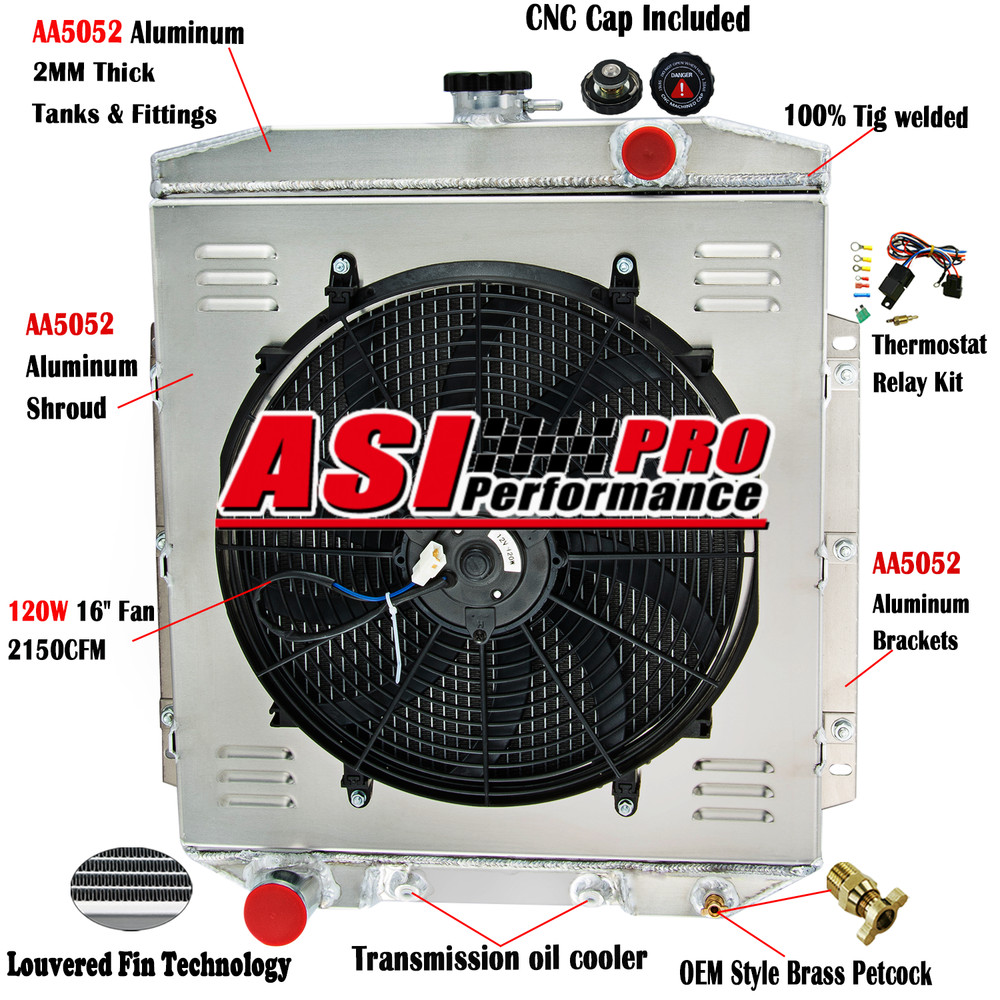 4 Row Radiator+Shroud Fan For Ford Country Squire Ranch Wagon V8 1955 1954-1956