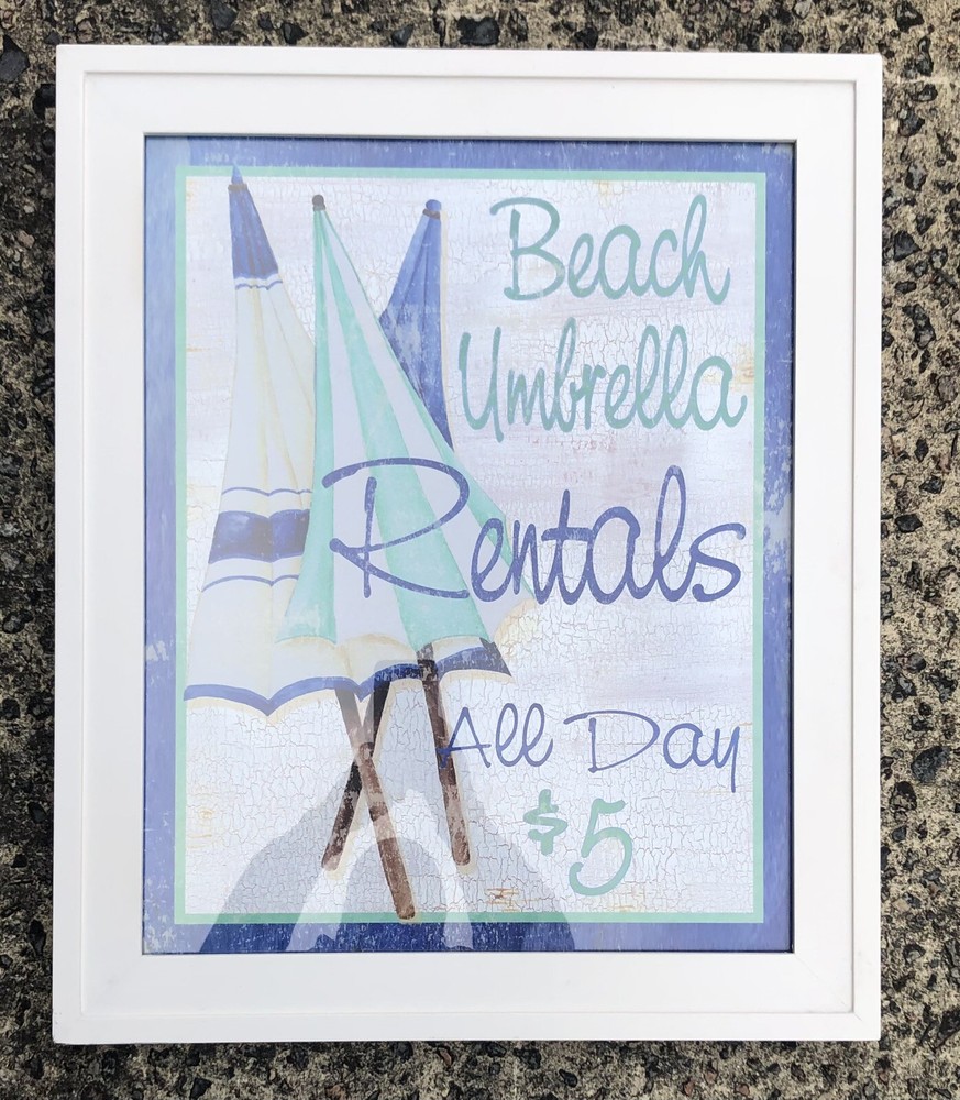 Stylish Framed Beach Umbrella Art Print 13.5 x 19.5 Inches