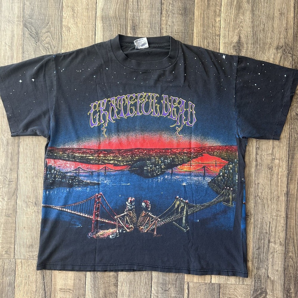 Grateful Dead 90s Vintage AOP Tour Shirt San Francisco Brooklyn Bridge XL