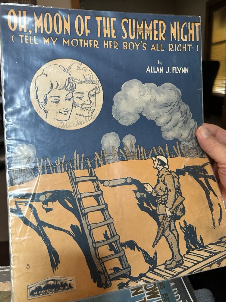 1918 11x14 WW1 sheet music MOON OF THE SUMMER NIGHT by Allan Flynn