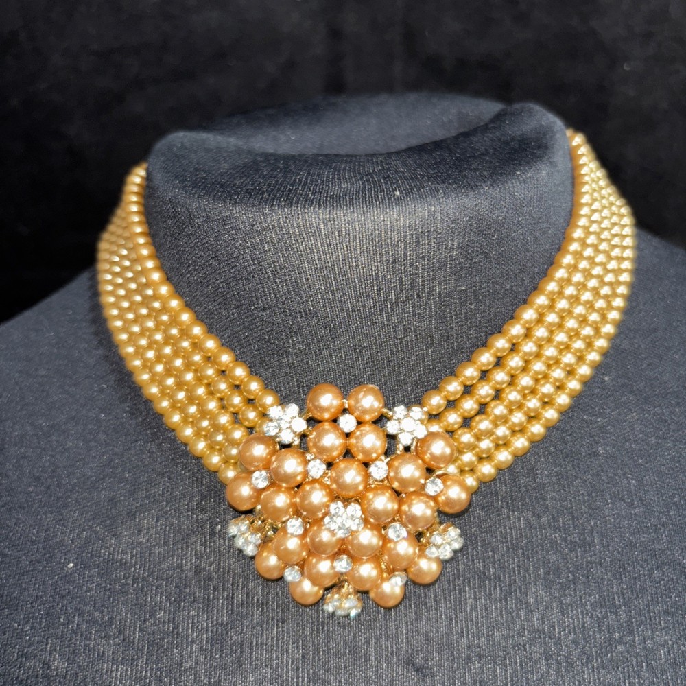 Lovett & CO Gold Tone Pearl and Diamond Choker Costume Jewelry