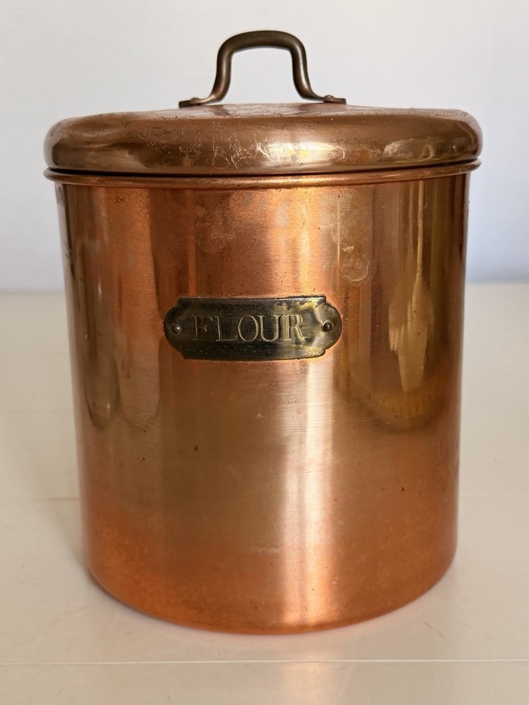Vintage Copper Flour Canister With Lid