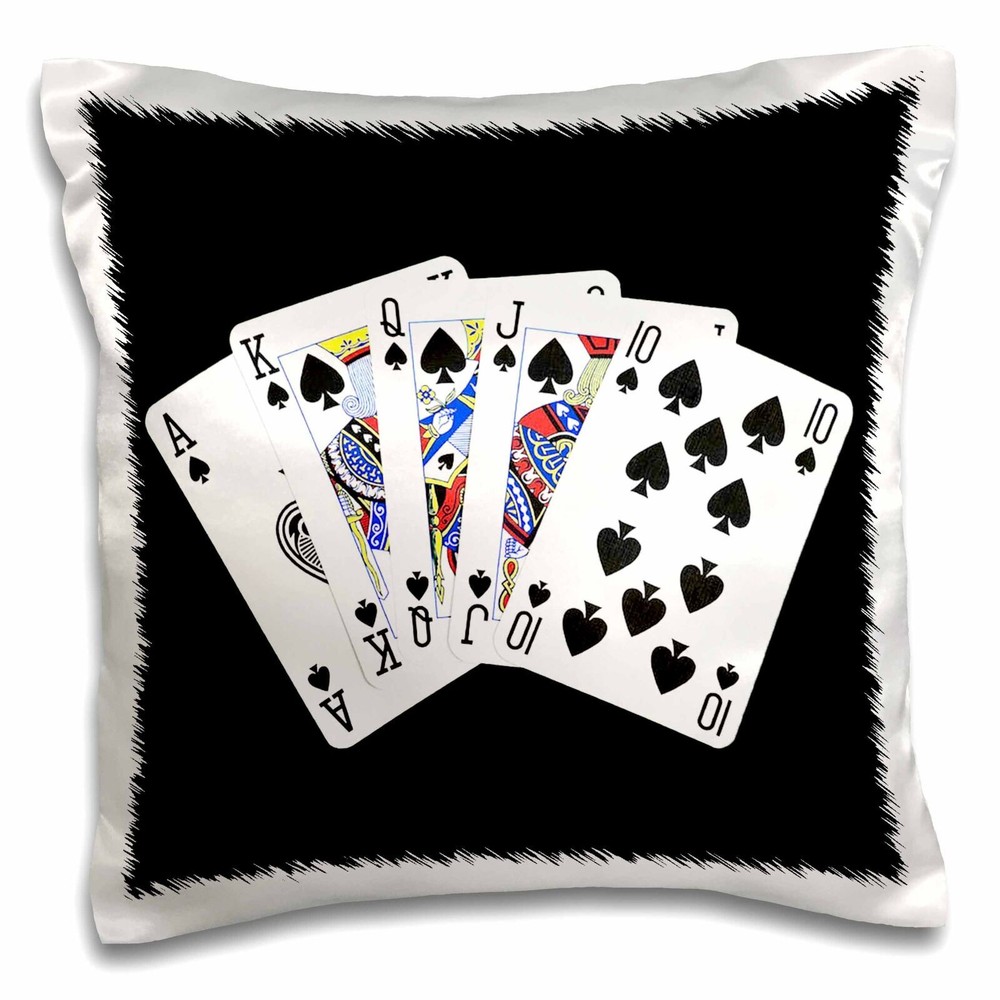 3dRose Poker. Royal flash. Spade. Black. Popular image. 16x16 inch Pillow Case