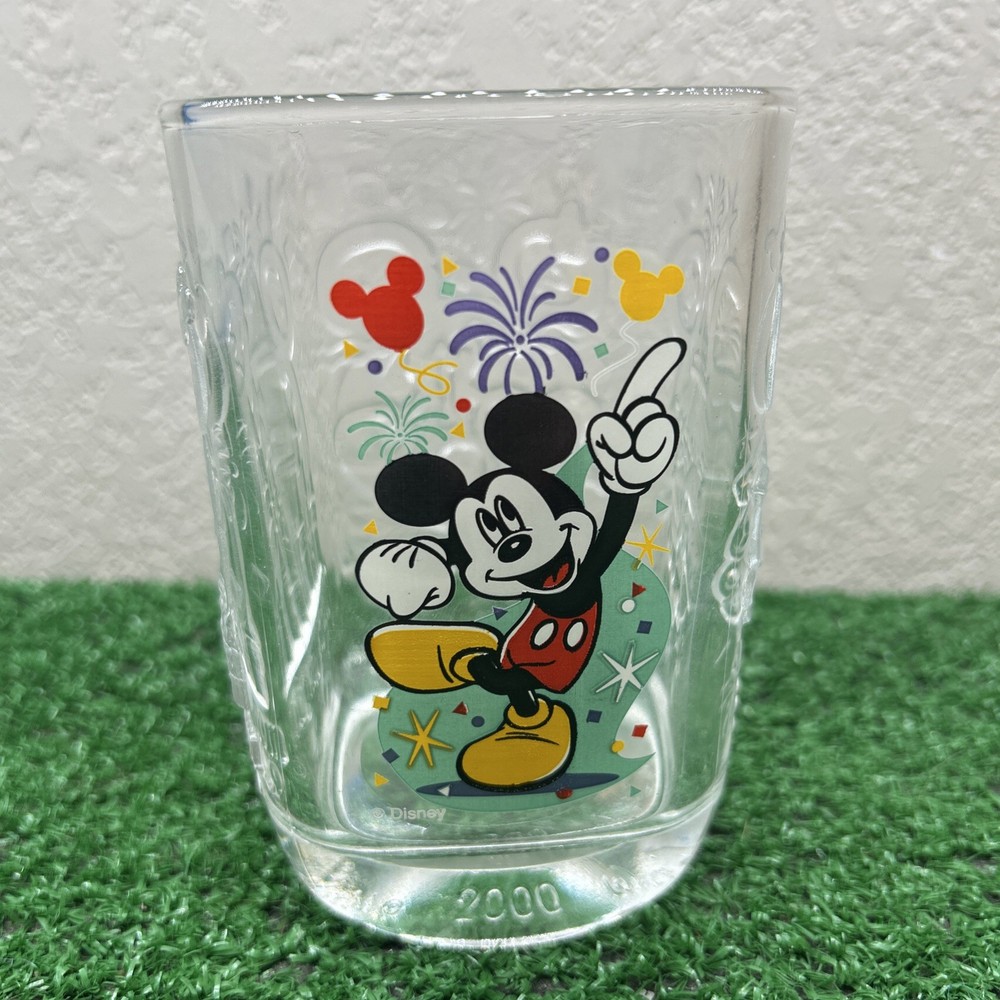 Vintage 2000 Disney World Glass Cup Magic Kingdom Mickey Mouse McDonalds