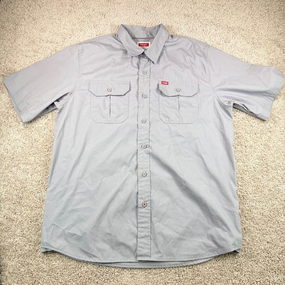 Wrangler Button Down Shirt Mens Large Gray Cotton Blend Workwear Casual