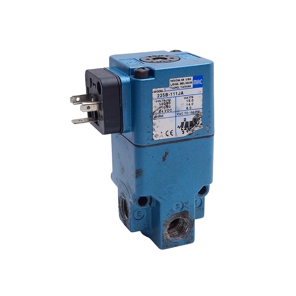Mac Valves 225B-111JA Solenoid Valve, 1/4in NPTF, 110/120VAC 24VDC Coil