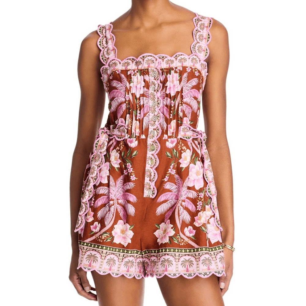 NWT Farm Rio Palm Dream Pleated Romper Palm Dream Women Size M