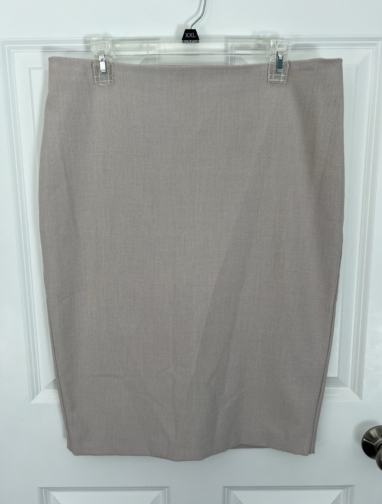 Express High Rise Pencil Skirt Beige Knee Length Slit Zip Women's Size 12