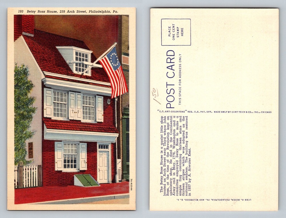 Philadelphia, PA-Pennsylvania, Betsy Ross House Flag Display Vintage Postcard