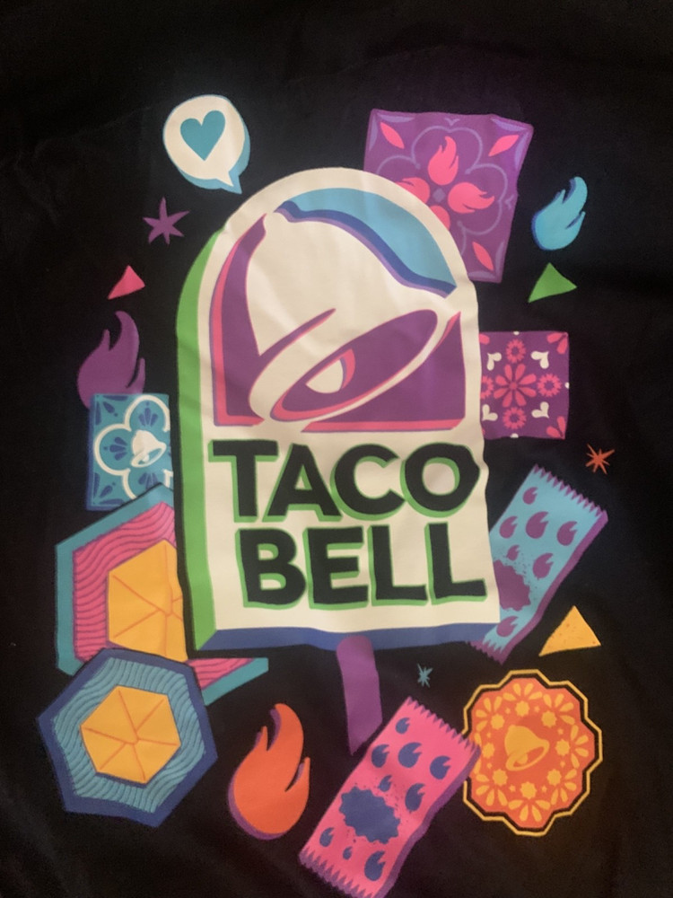 Taco Bell T Shirt Adult XL Employee 3 Button Henley Double Sided Neon Logo Black