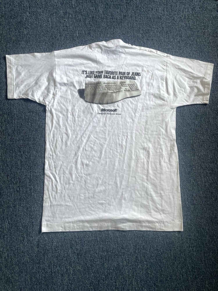 Microsoft Rare Vintage Tech Natural Keyboard Funny Computer T-Shirt XL 90s