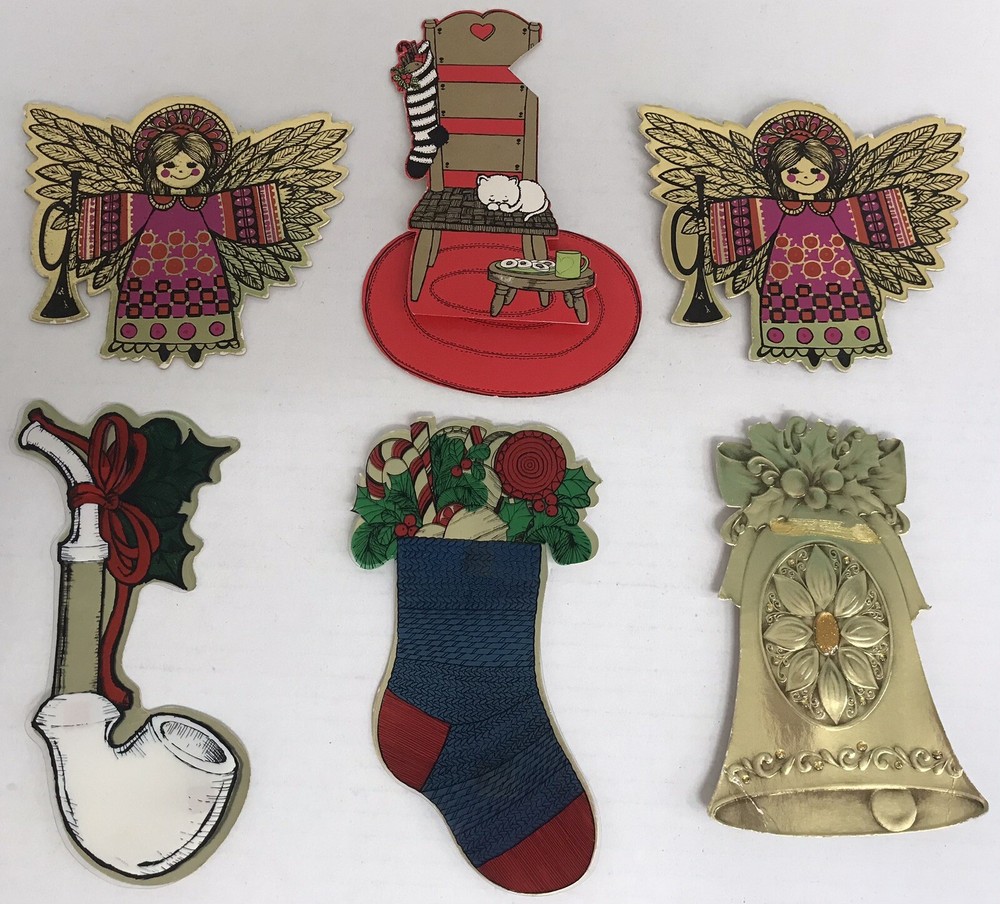 Vintage Hallmark Christmas Holiday Die Cut Ornaments Decorations USA Lot Of 6