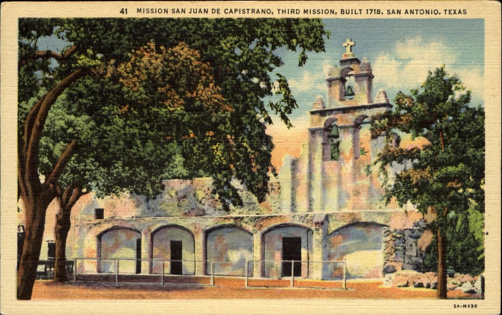 Mission San Juan De Capistrano San Antonio Texas TX ~ 1930s vintage postcard