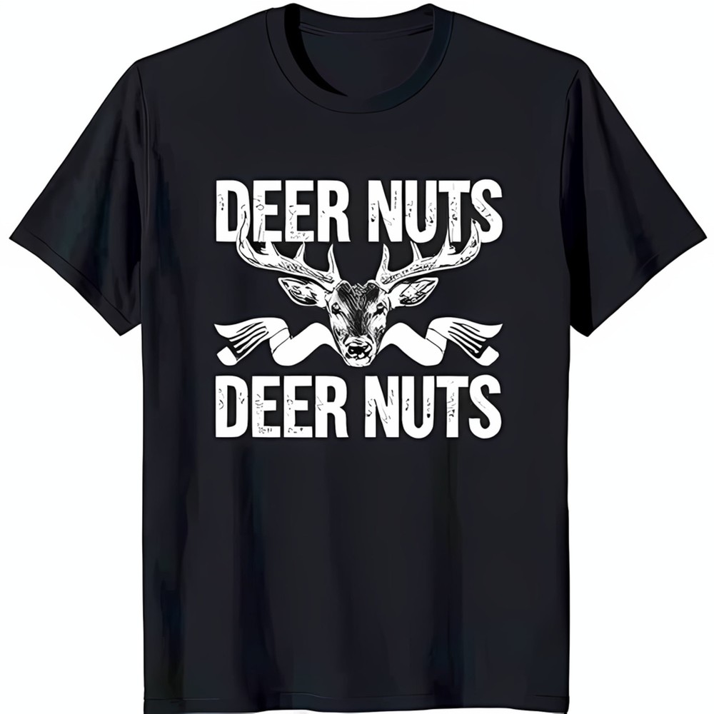 Funny Black T-Shirt with Bold Graphic & 'DEER NUTS' Print