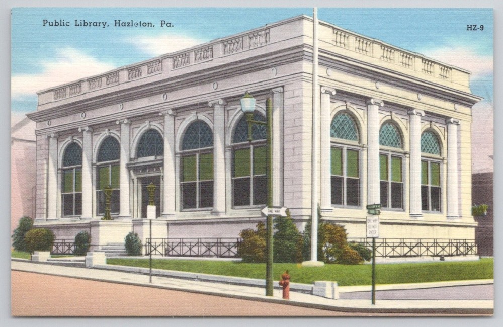 Hazleton PA Public Library Linen Postcard - Mebane Greeting Card Co.