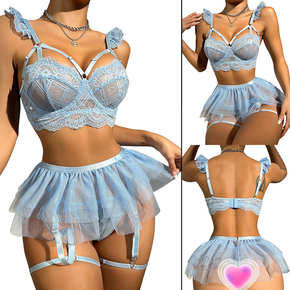 Sexy Women's Lingerie Lace Babydoll Bra Thong Set Sleepwear Underwear Nightwear