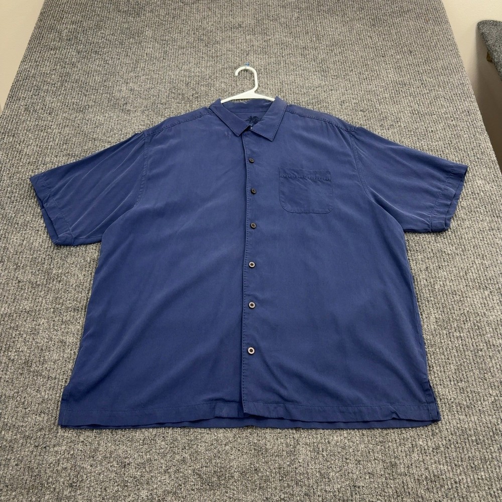 Tommy Bahama Button Up Mens XL Blue Silk Short Sleeve Camp Shirt Casual Beach